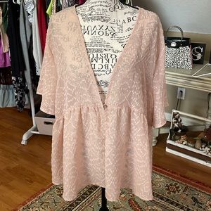 28- Maurice’s textured peplum blush color button front shrug. Size XXL.   NWT